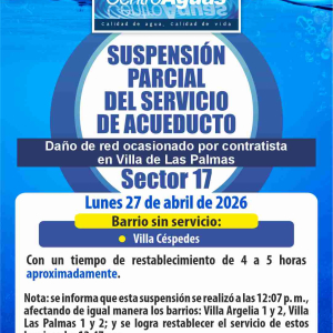 Suspensión parcial del servicio de acueducto del sector 17