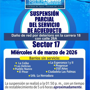 Suspensión parcial del servicio de acueducto del sector 17 