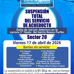 Suspensión total del servicio de acueducto del sector 20