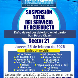 Suspensión total del servicio de acueducto del sector 21