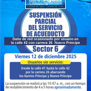 Suspensión parcial del servicio de acueducto del sector 6