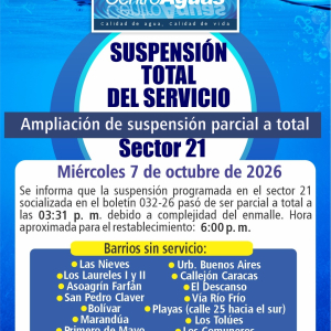 Suspensión parcial del servicio del sector 21 pasa a ser total