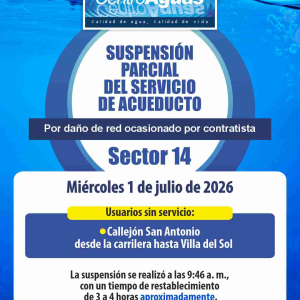 Suspensión parcial del servicio de acueducto del sector 14