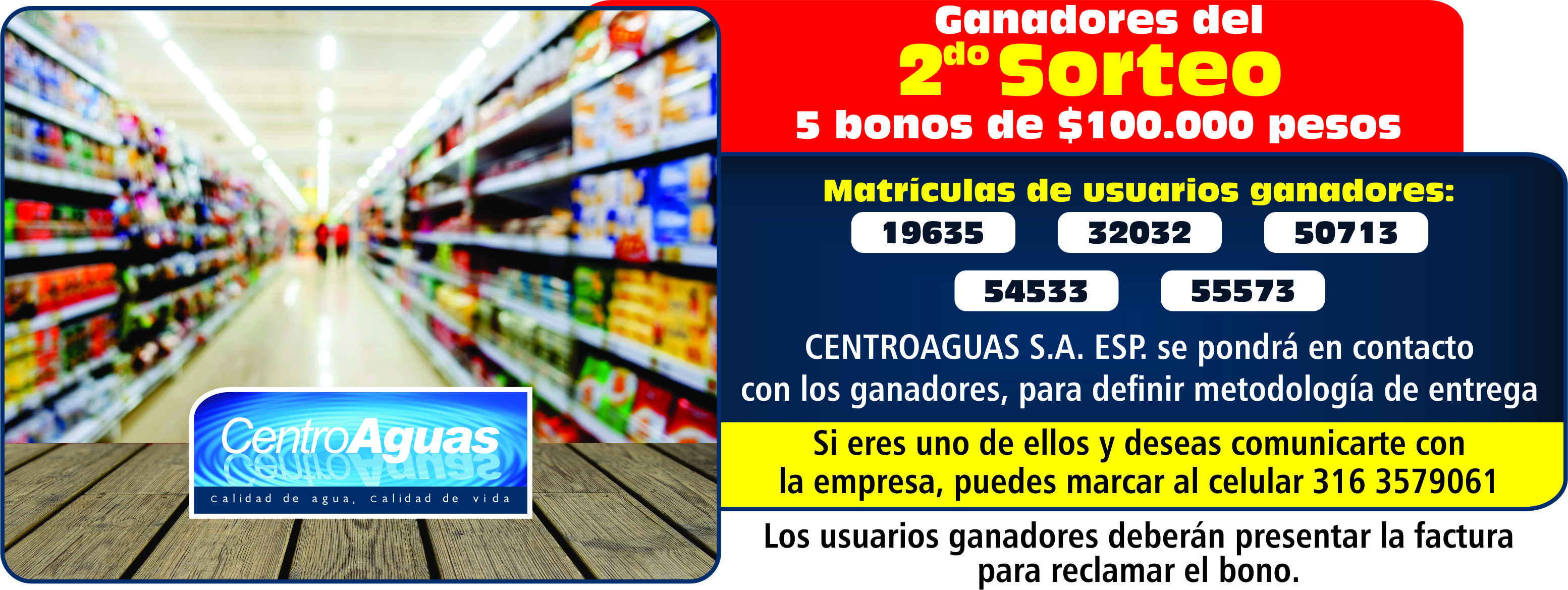 Imagen representativa informando el número de las matrículas que ganaron bonos de $100.000 en el segundo sorteo