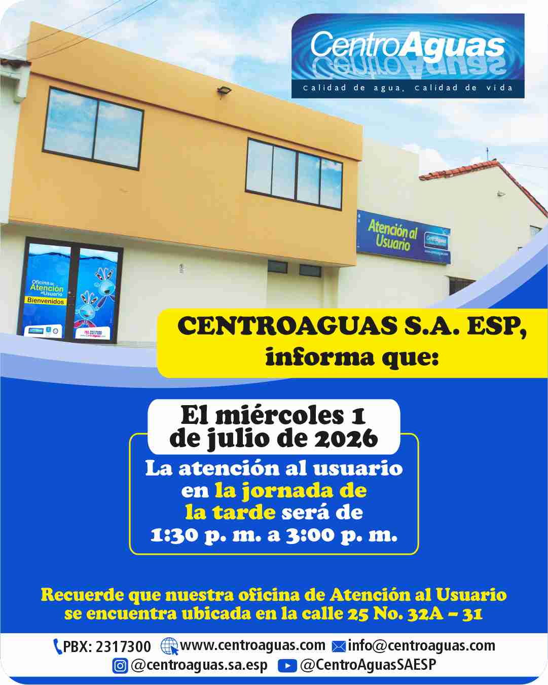 Jornada de atención miércoles 1 de julio de 2026